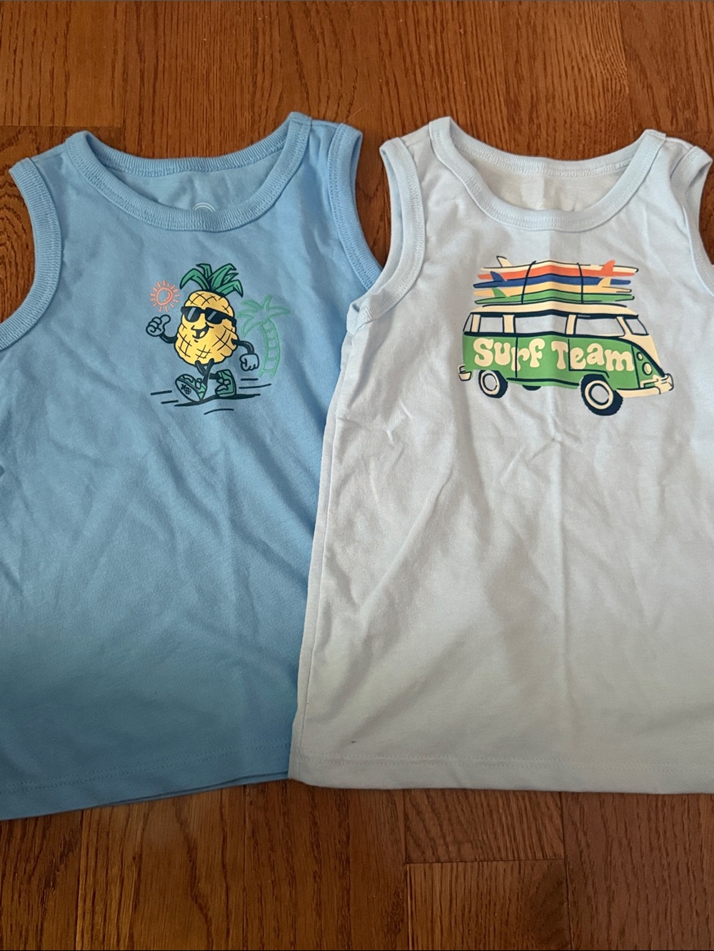 Set of Two Boys Light Blue 3T Pineapple & Surf Team Tank Tops NWT